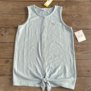 3/$15 NWT Light blue button front tie waist sleeveless top. Girls, L 12-14.